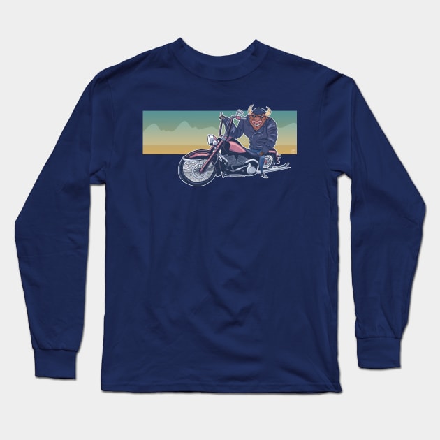 Biker Buffalo Long Sleeve T-Shirt by Tihara